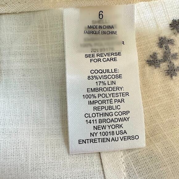 Elie Tahari Women’s Linen Blend Embroidered Wide Leg Cropped Pants Boho Cream 6 - Picture 9 of 10